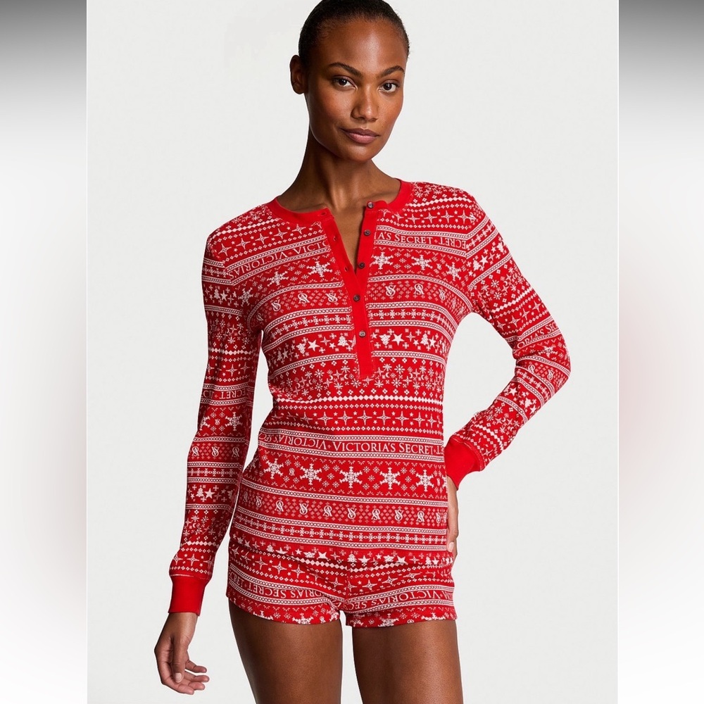 Victoria's Secret Cute Thermal Short Pajama Set in Lipstick Fair Isle Size XXL
